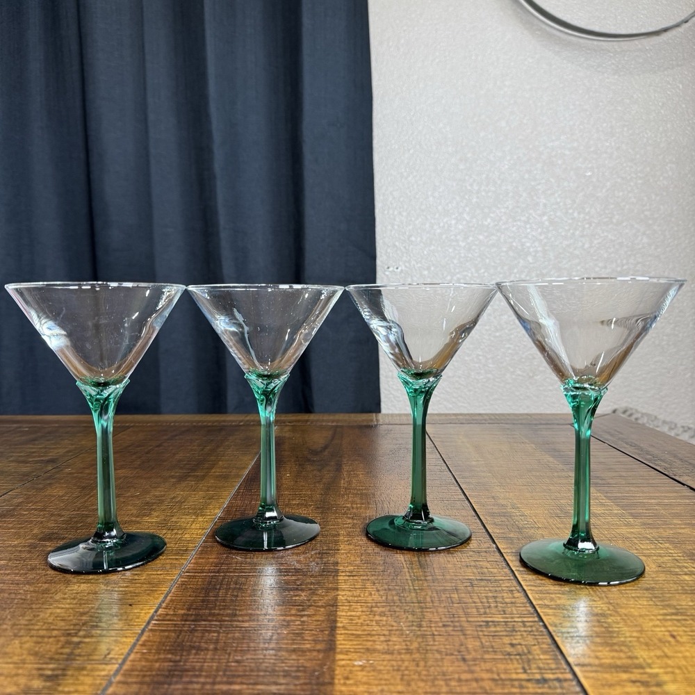 FOUR(4) LIBBEY JUNIPER DOMAINE DEEP GREEN STEM MARTINI GLASSES EX COND‎ 7"T
